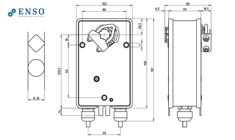 Электропривод ENSO LAB R-BLF24 — габаритные размеры, мм