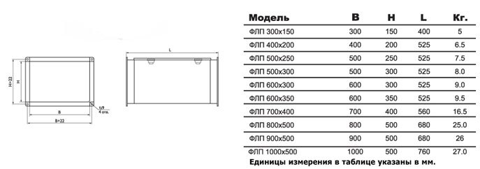 ФЛП-1000x500 корпус фильтра — Габаритные размеры