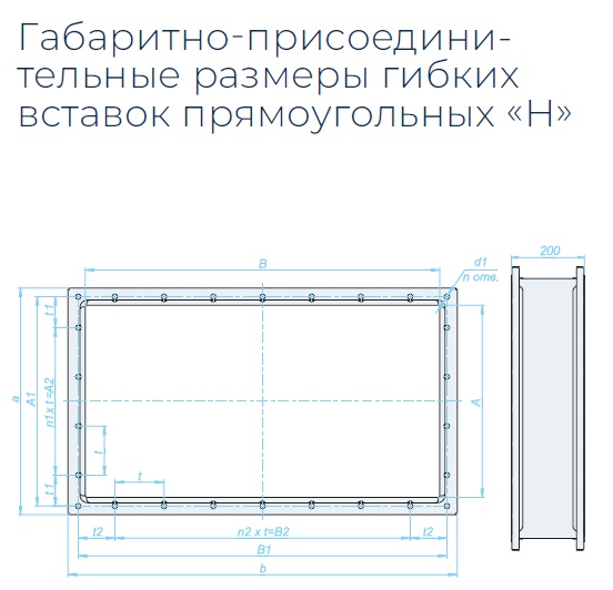 Габаритно-присоединительные размеры гибких вставок прямоугольных «Н» — Гибкие вставки
